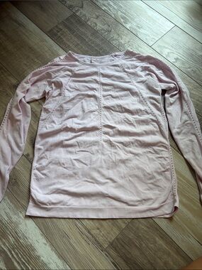 Athleta Pale Pink Eyelet-Trim Long Sleeve Top